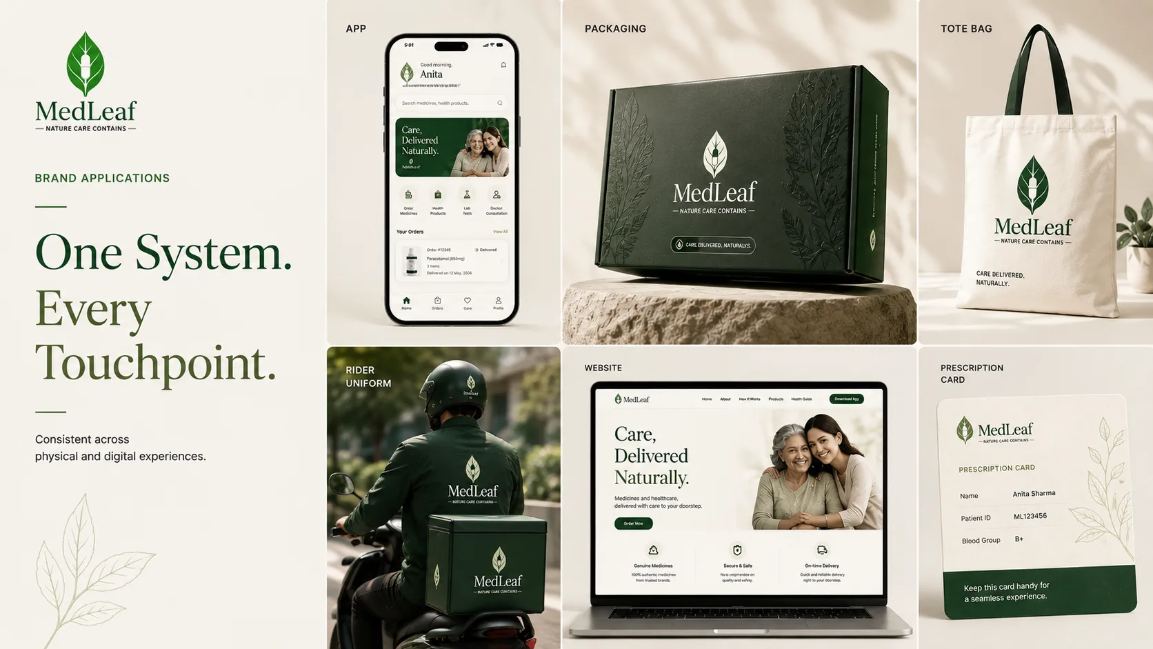 Medleaf — Logo and Branding packaging & visual design mockup 12 by Raghav Chopra